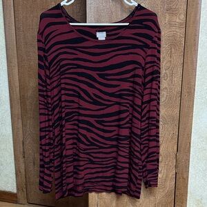 Chico's Red and Black Zebra Long Sleeve Top